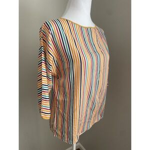 John Wanamaker S Vintage Retro Stripe Blouse‎ Top Size 6 Mustard Yellow 80s 90s